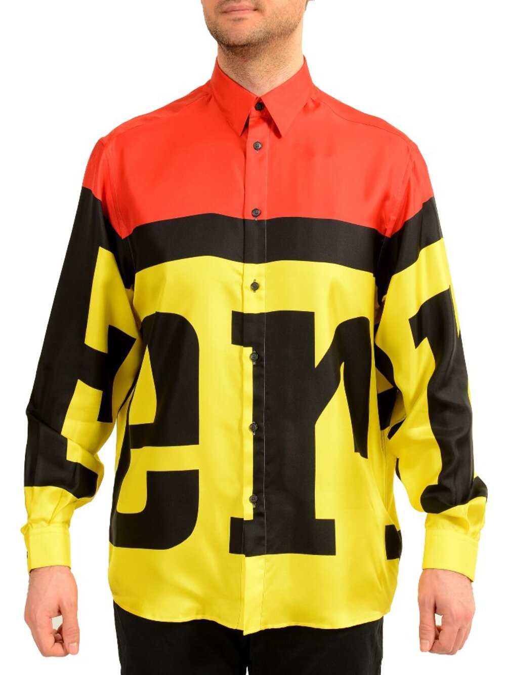 Scuderia Ferrari Printed 100% Silk Logo Print Multi-Color Shirt US L IT 52